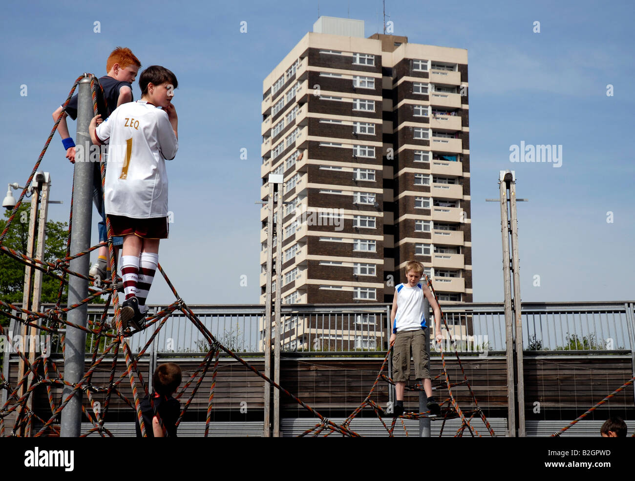 Children playing in adventure playground east end London Stock Photo