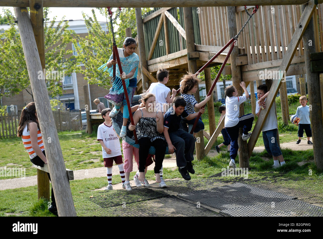 Children playing in adventure playground east end London Stock Photo