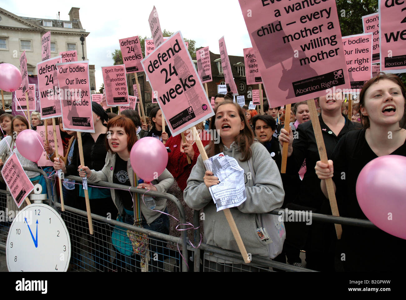 Pro-choice protest group opposing bill lowering limit for abortions being brought down by four weeks to 20 weeks. Stock Photo