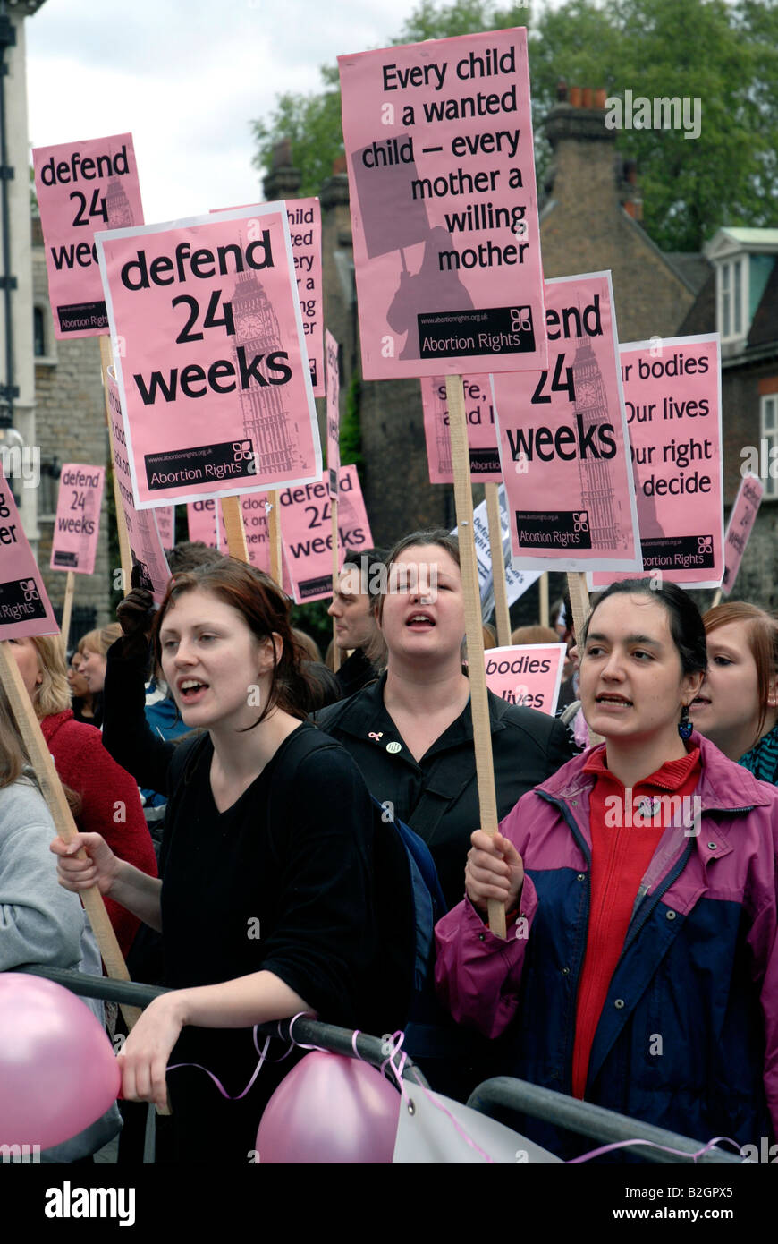 Pro-choice protest group opposing bill lowering limit for abortions being brought down by four weeks to 20 weeks. Stock Photo