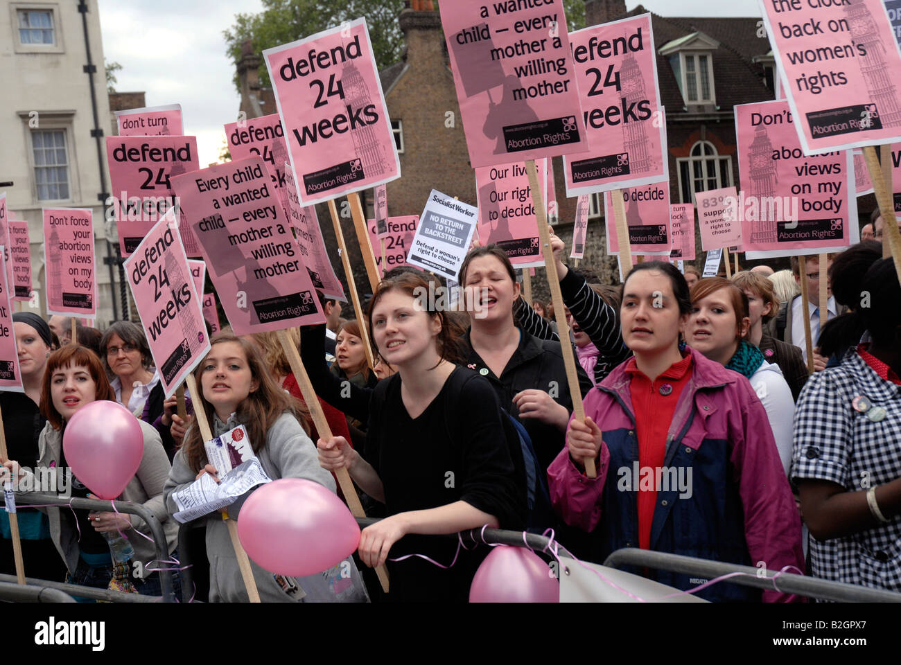 Pro-choice protest group opposing bill lowering limit for abortions being brought down by four weeks to 20 weeks. Stock Photo