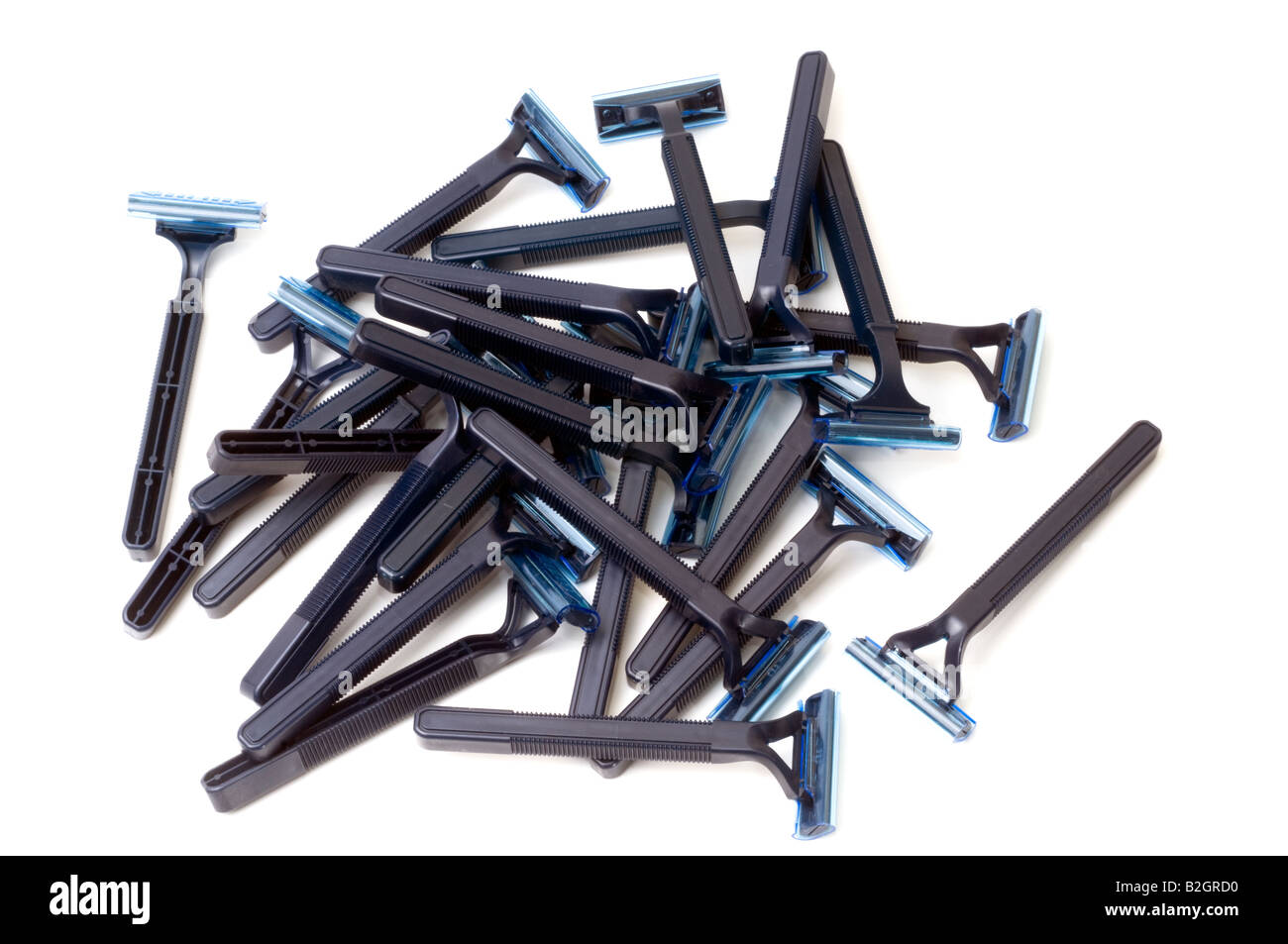 A heap of fixed and swivel head disposable plastic razors Stock Photo