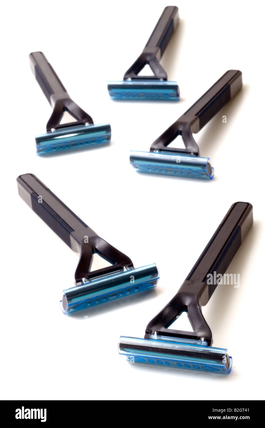 Five swivel head disposable plastic razors Stock Photo