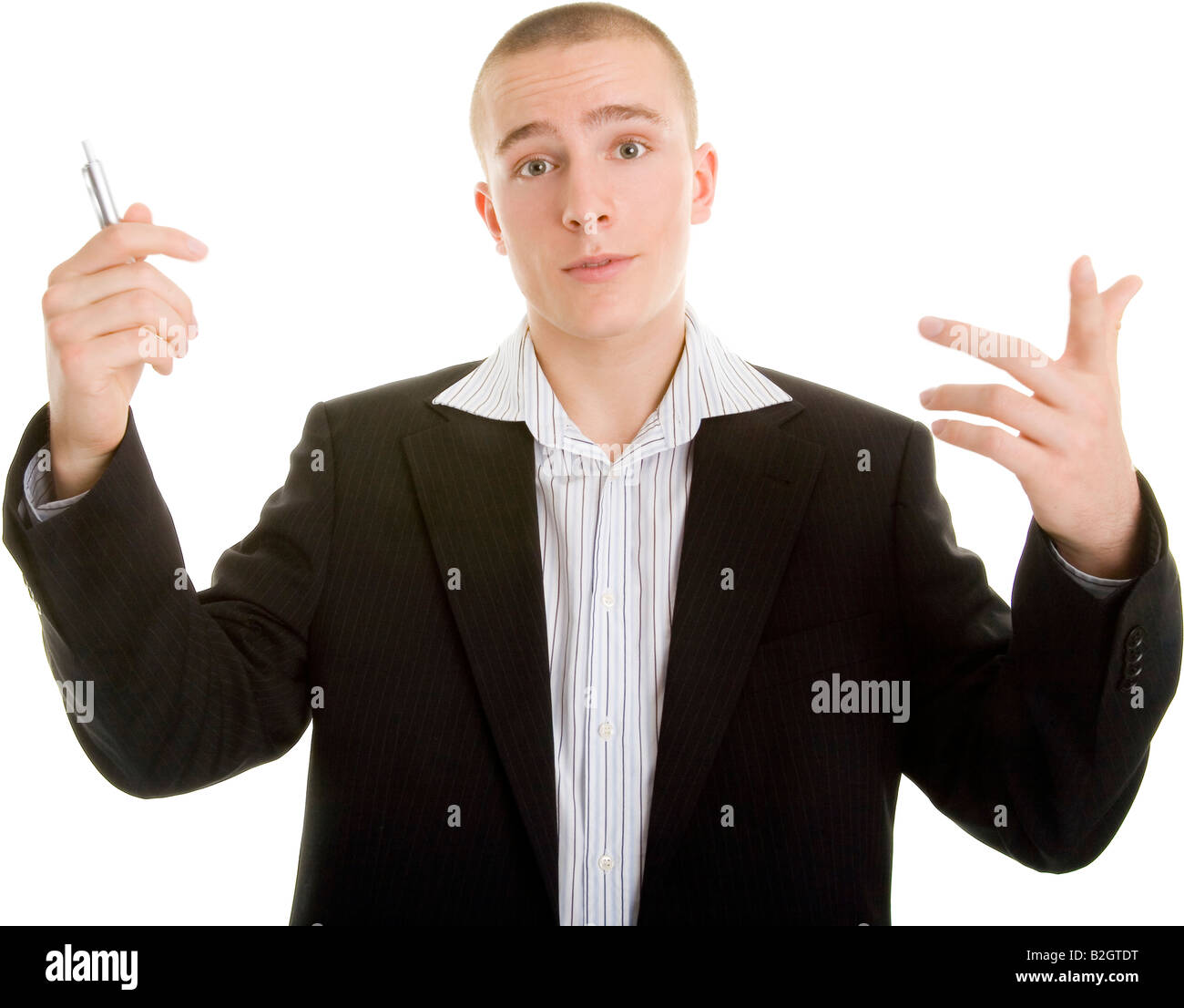 gesticulating young man jacket smart airy easy smooth people Stock Photo