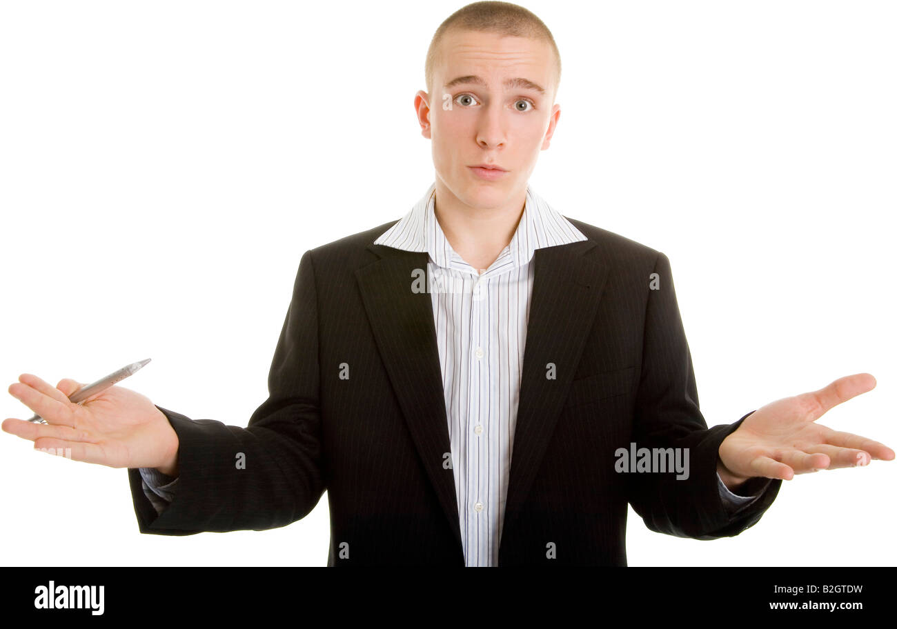 gesticulating young man jacket smart airy easy smooth people Stock Photo