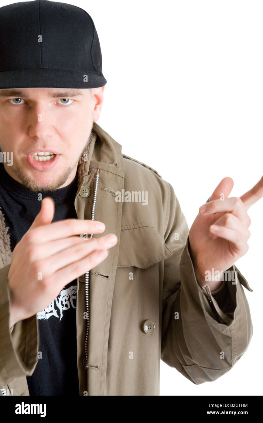 young man rapper rap hip hop hiphop basecap baseball cap dancing action  gesticulation people life style music youth cultu Stock Photo - Alamy