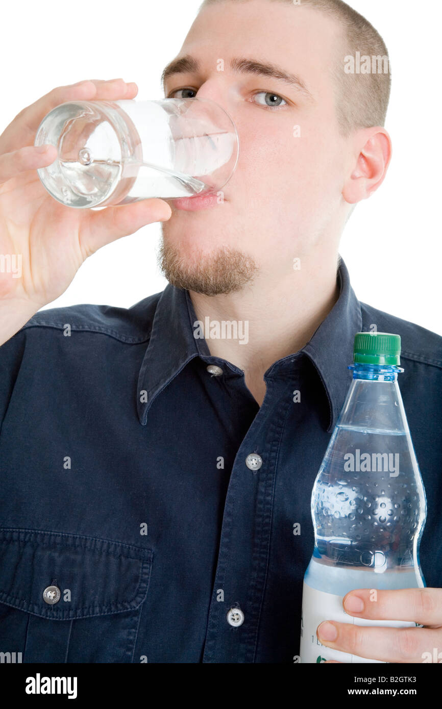 young man glas soda minerals mineral water drinking drinkable water drinking water Stock Photo