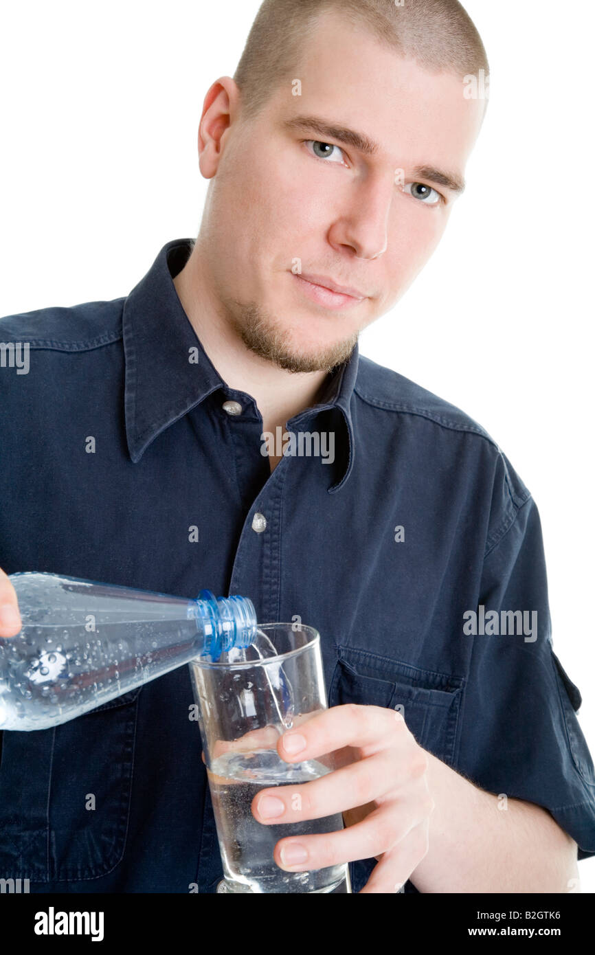 young man glas soda minerals mineral water drinking drinkable water drinking water Stock Photo