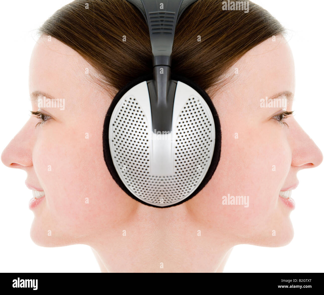 woman headphone music hearing hi fi audio pop music musical dj diskjockey entertainment Stock Photo