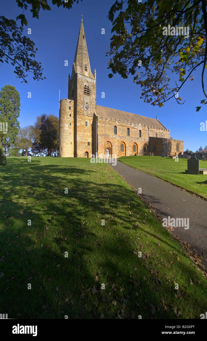 Exterior of All Saint's, Brixworth, Northamptonshire, a Saxon church built in the 7th Century, from south-east Stock Photo