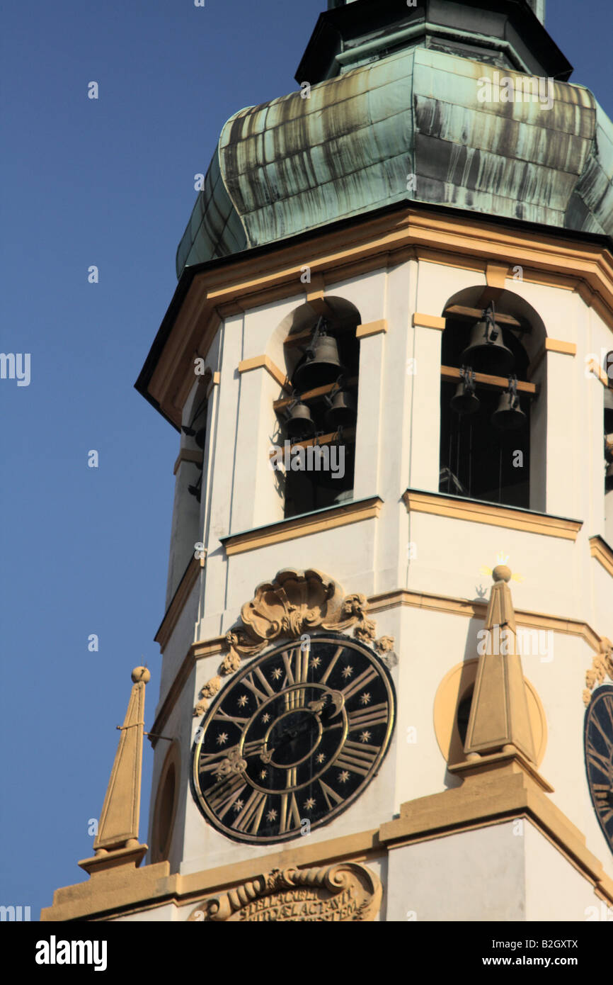 Close view Loreto Belltower against a blue sky, Prague, Czech Republic Stock Photo