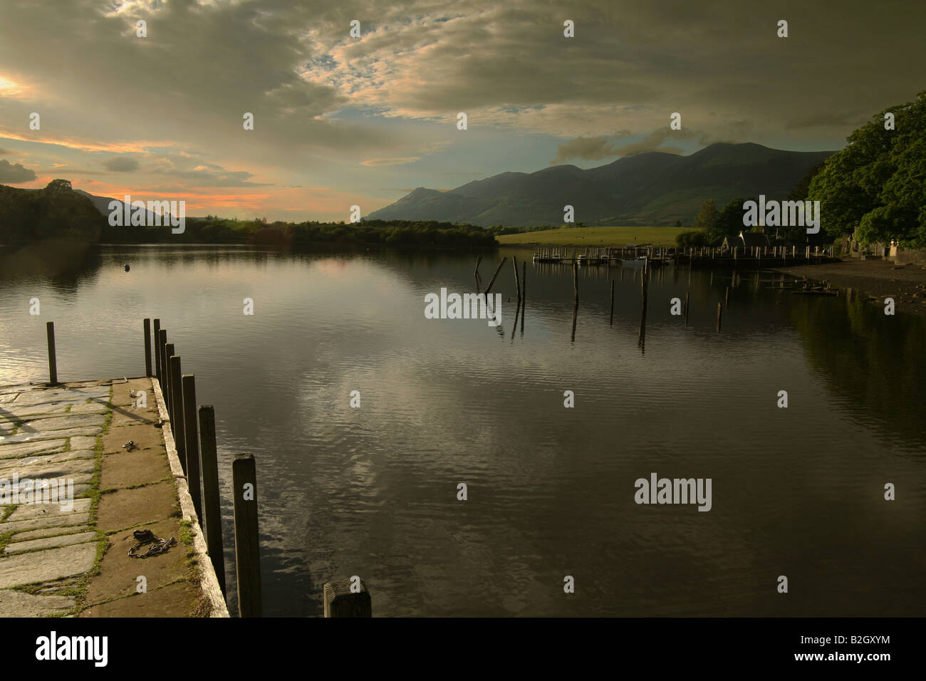 Lake district Derwentwater evening glorious tranquil reflecting Stock Photo
