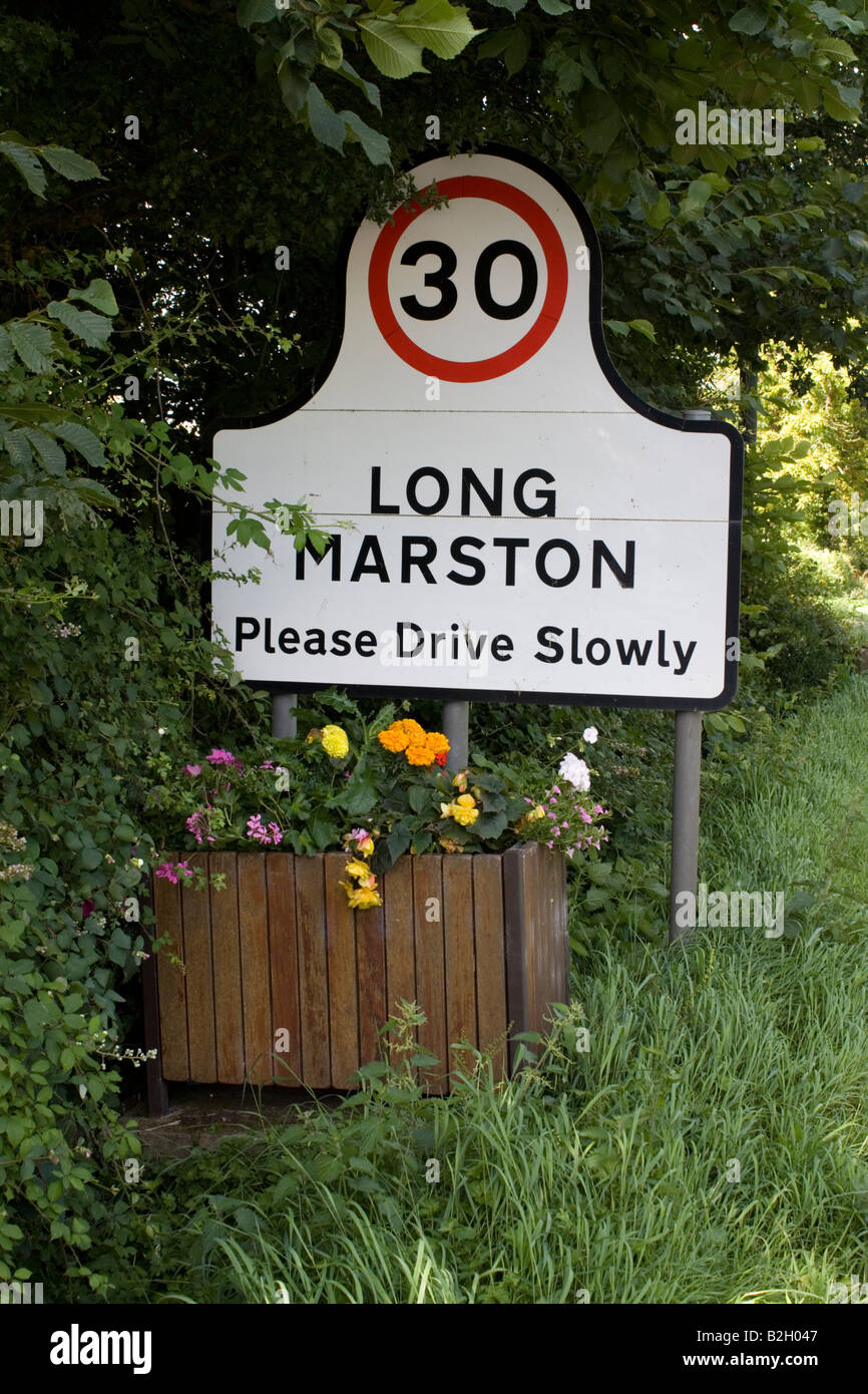 Long Marston 30 mph sign at entrance to village whic is likely to become Warwickshire UK Stock Photo