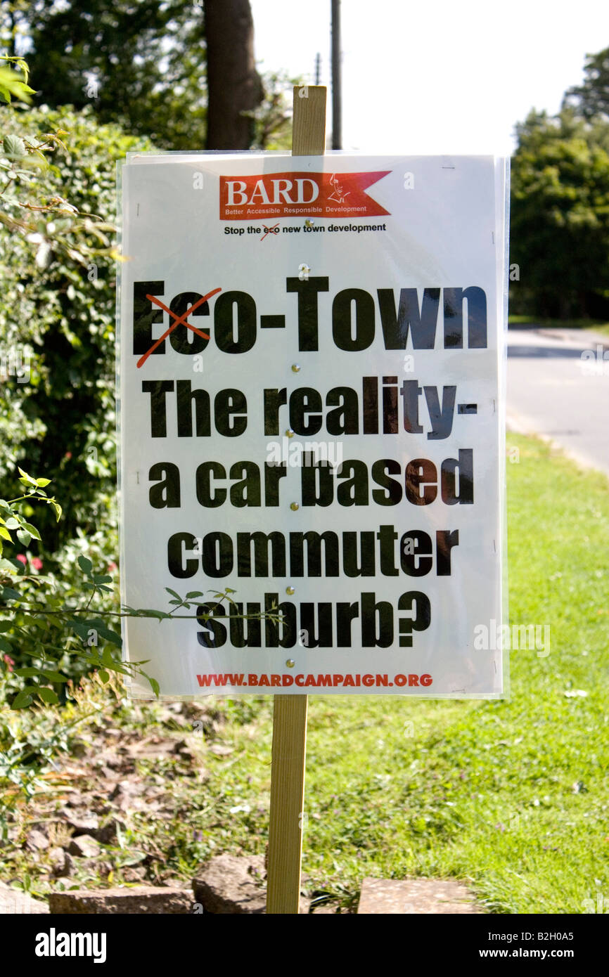 Protest signs in Long Marston site of proposed ecotown Warwickshire UK Stock Photo