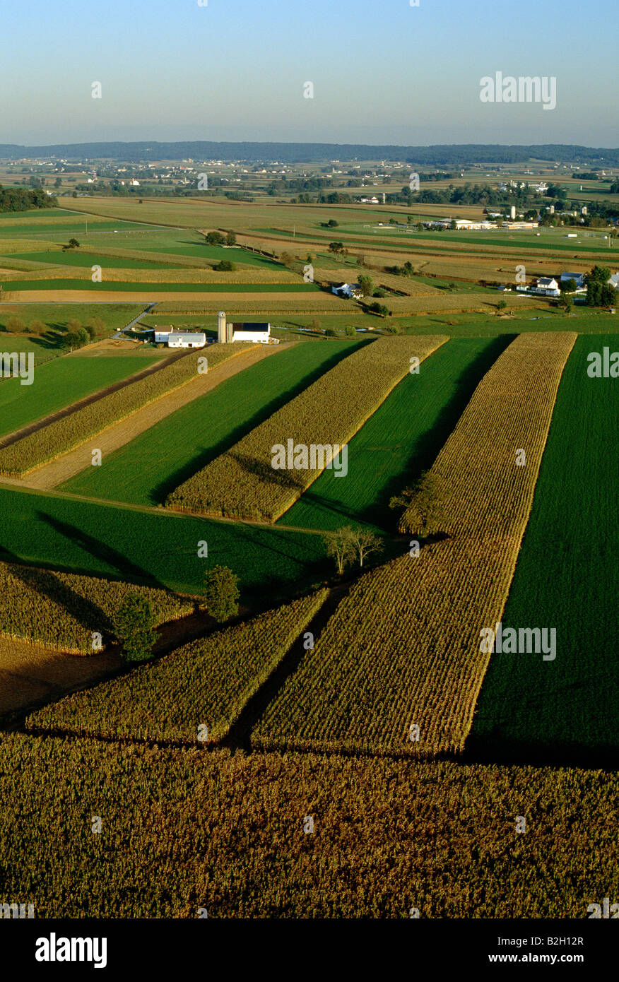 Aerial view of rural Pennsylvania Dutch Country, extremely fertile