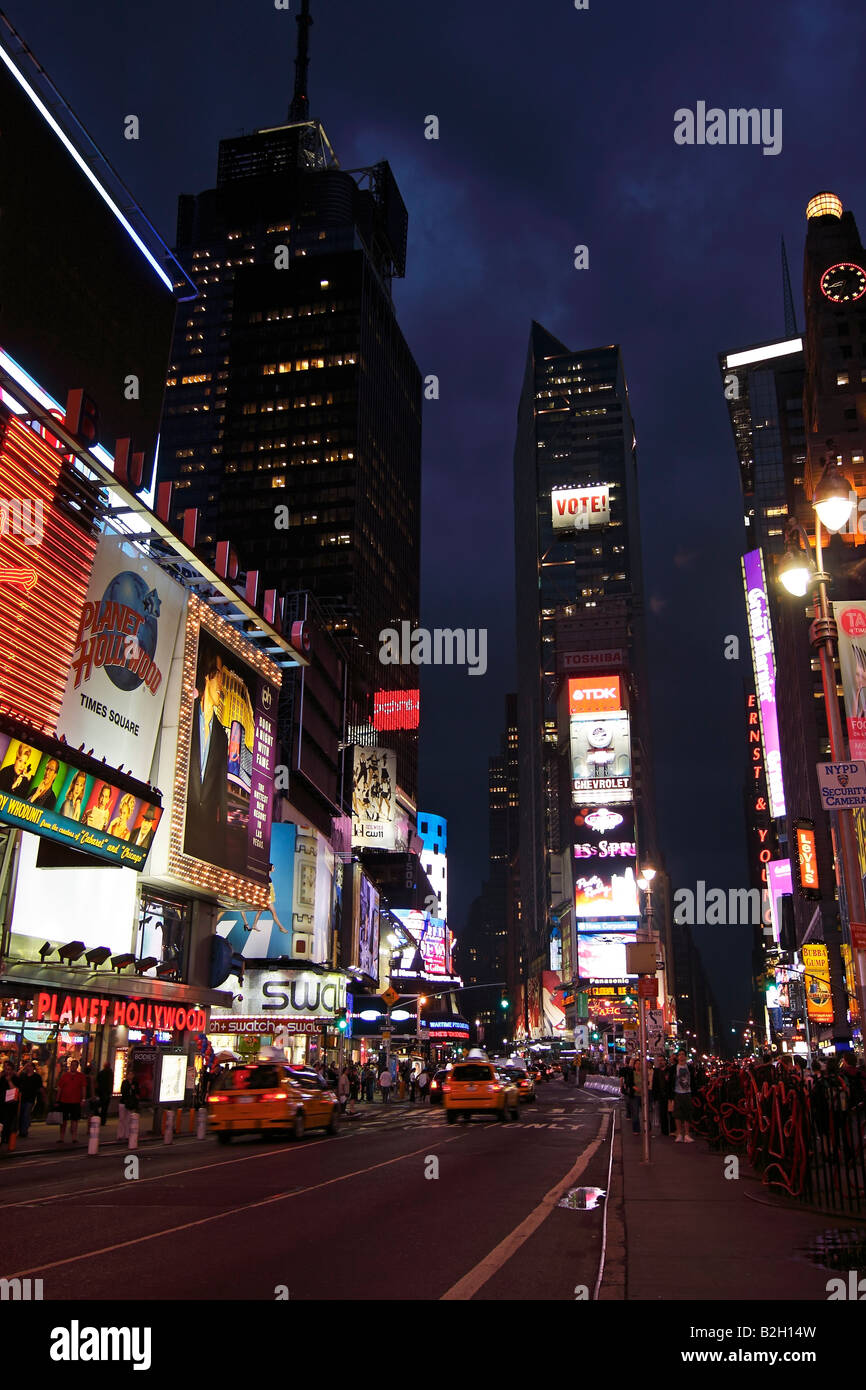 Times Square lights at dusk - New York City, USA Stock Photo