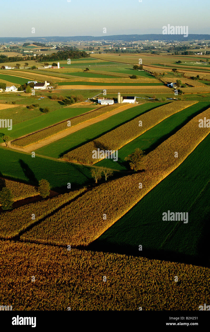 Aerial view of rural Pennsylvania Dutch Country, extremely fertile