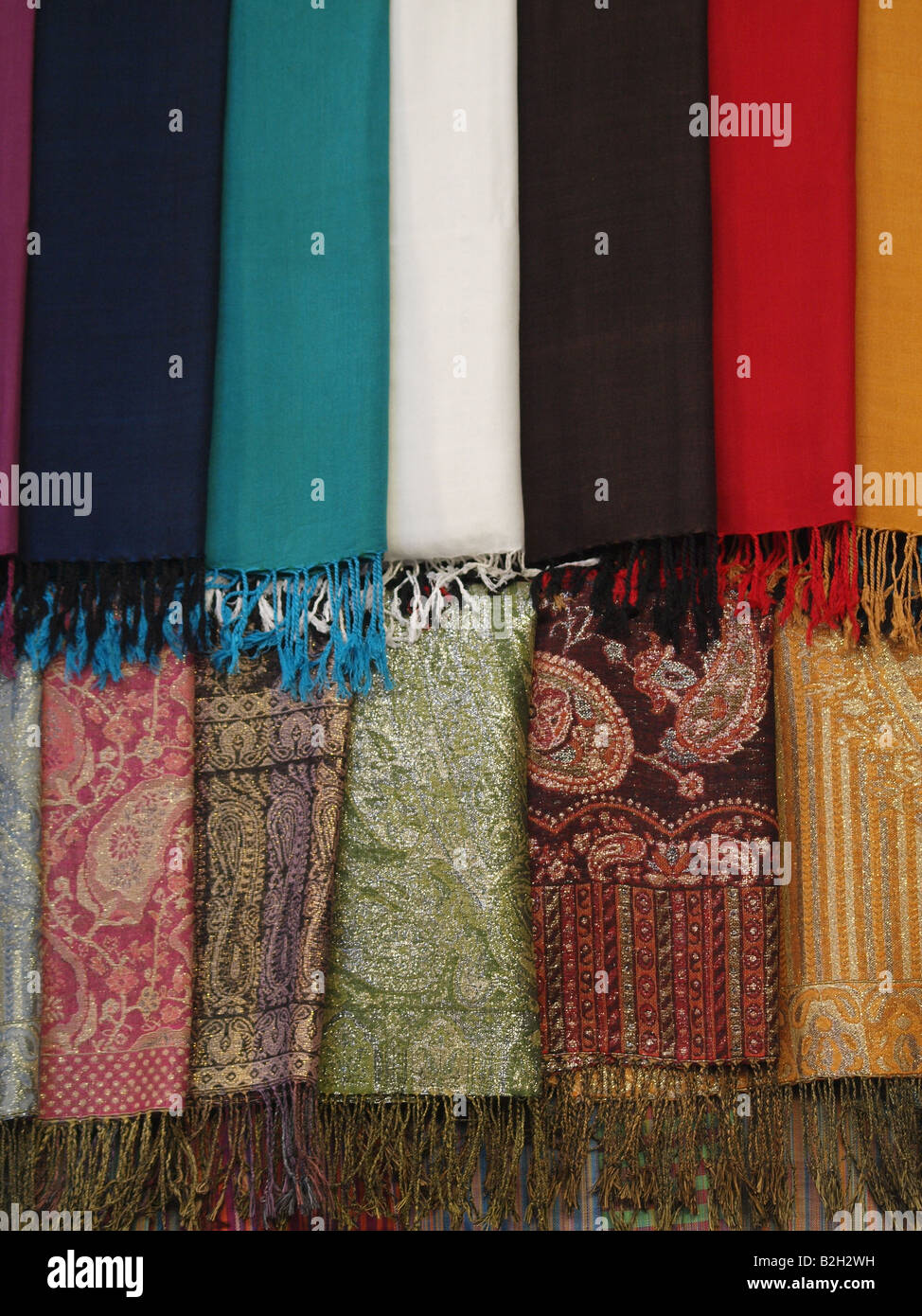 Brightly coloured scarves at an Egyptian bazaar in Luxor, Egypt Stock