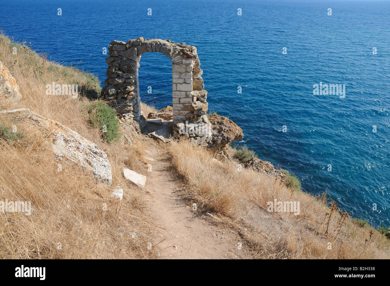 Ancient stone sea gate at cape Kaliakra in Bulgaria Stock Photo