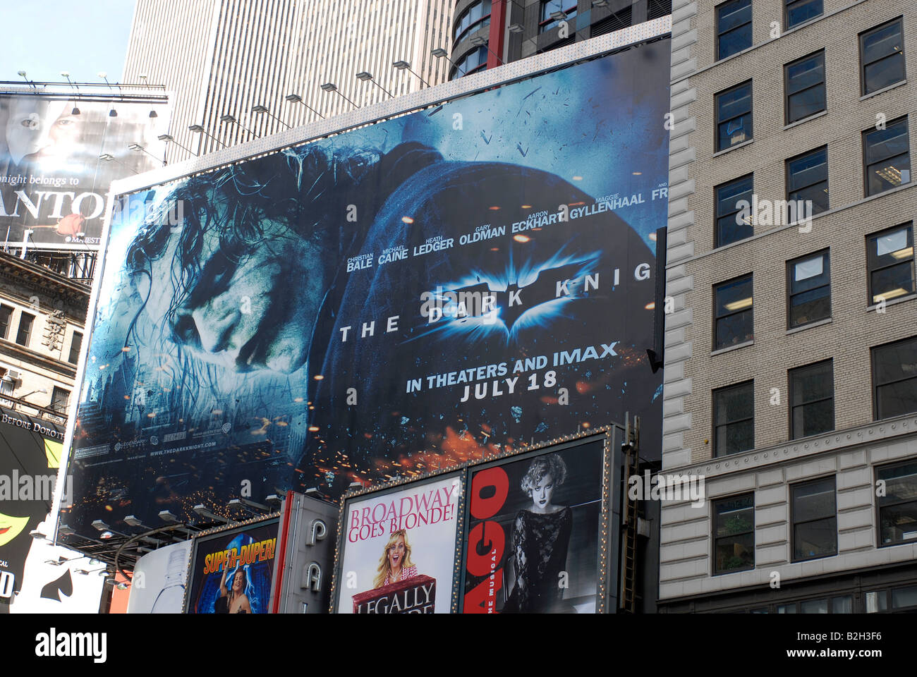 A billboard advertising the new Batman film The Dark Knight in Times Square in New York Stock Photo