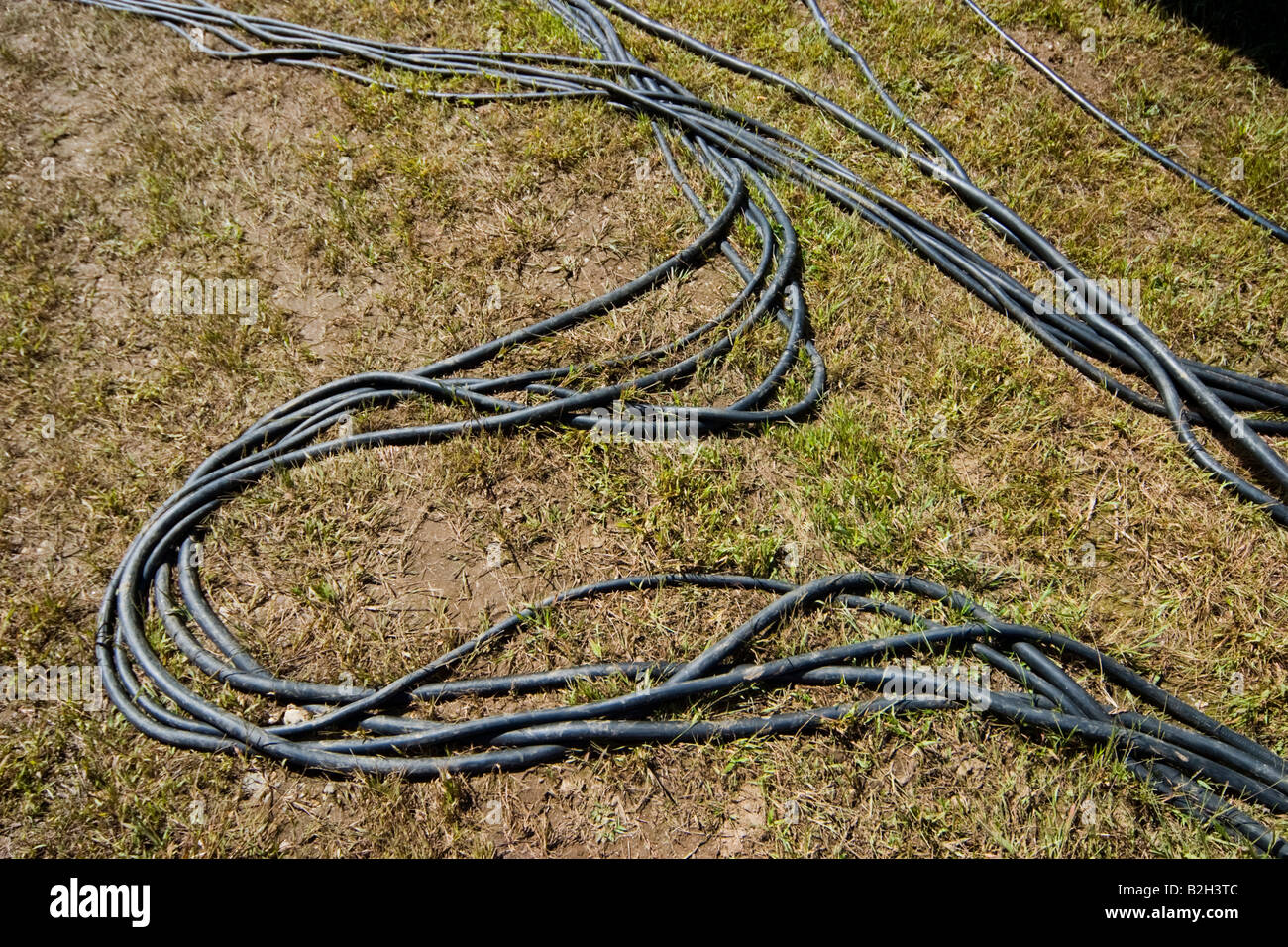 Electrical cables looking like a pile of spaghetti laying together on