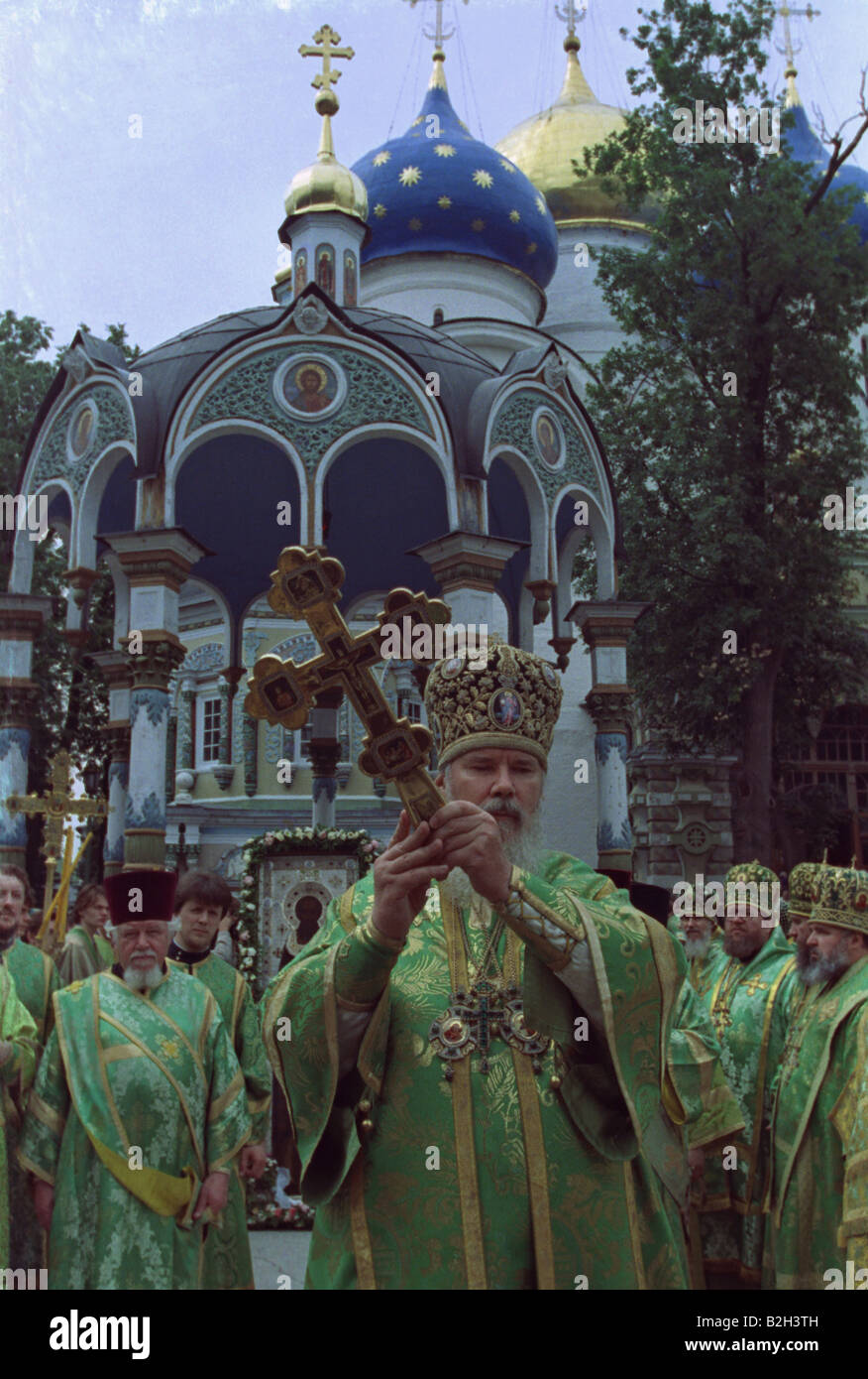 Alexius II Patriarch of the Russian Orthodox Church during a ceremony at Trinity Monastery of St Sergius Stock Photo