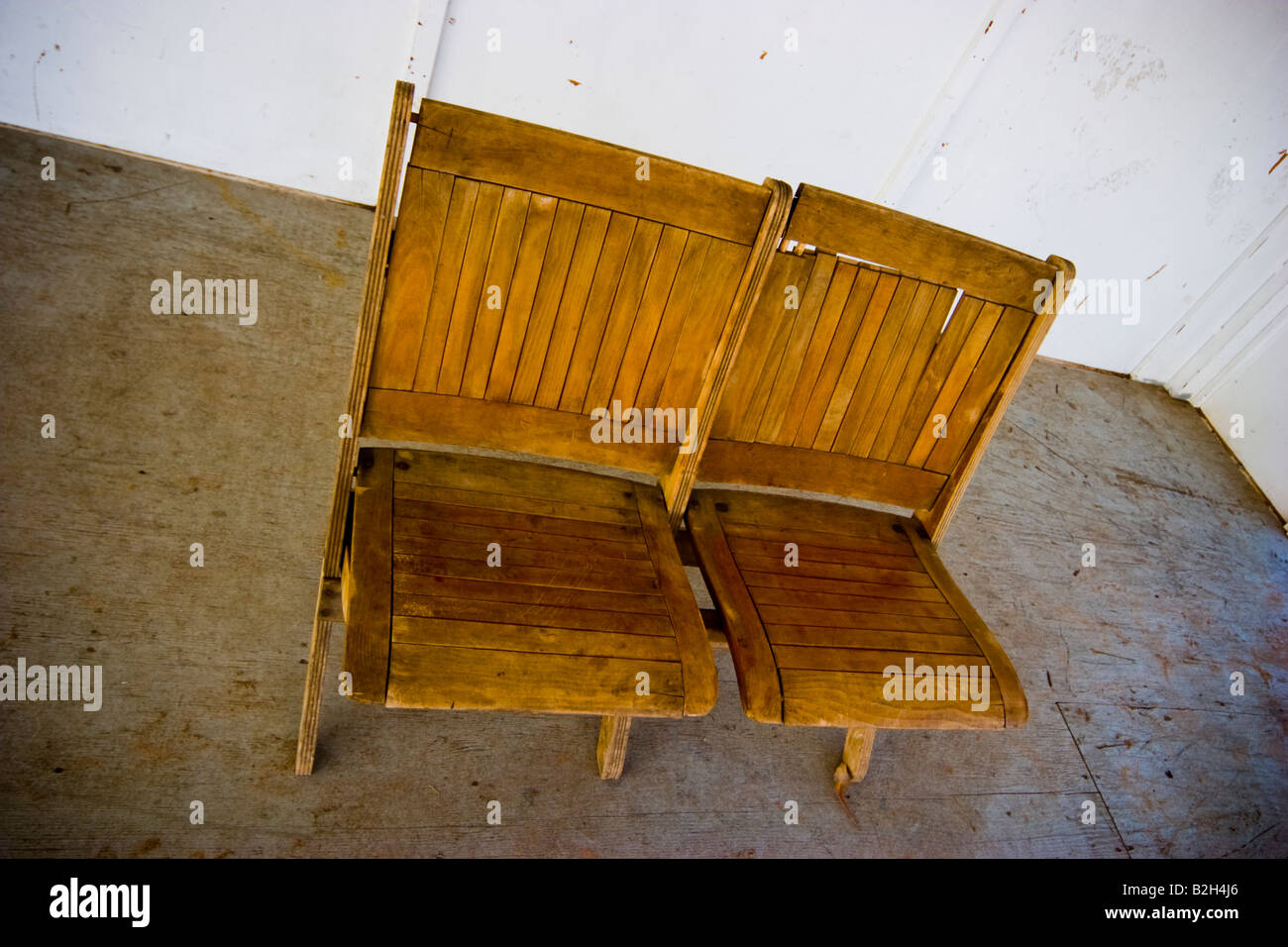 Two old wooden folding chairs Stock Photo - Alamy