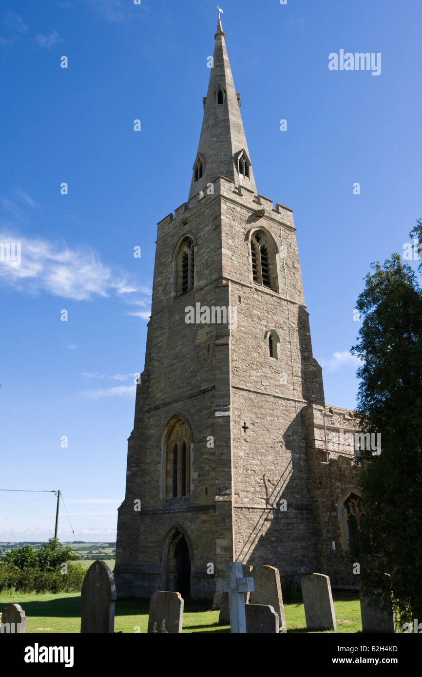 The Church Tower and Steeple All Saints Church Little Staughton Bedfordshire Stock Photo
