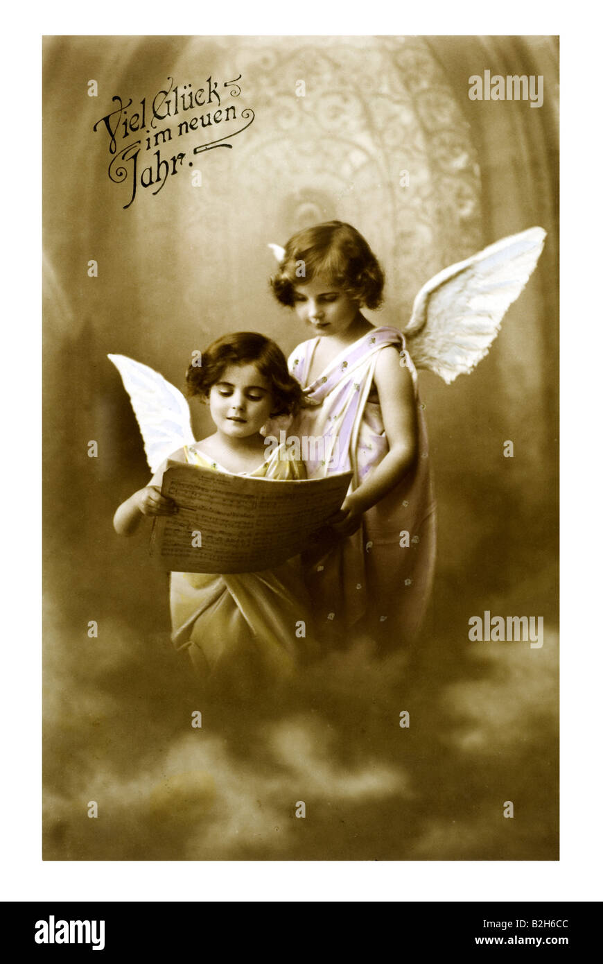 Postcard motive cildren angel in heaven 19th century Germany Stock Photo