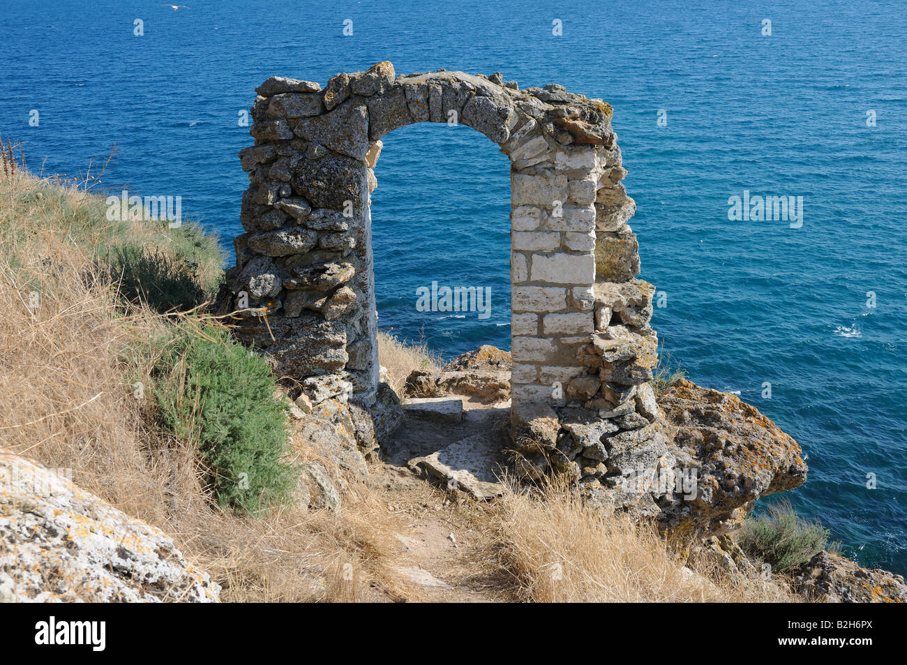 Ancient stone sea gate at cape Kaliakra in Bulgaria Stock Photo