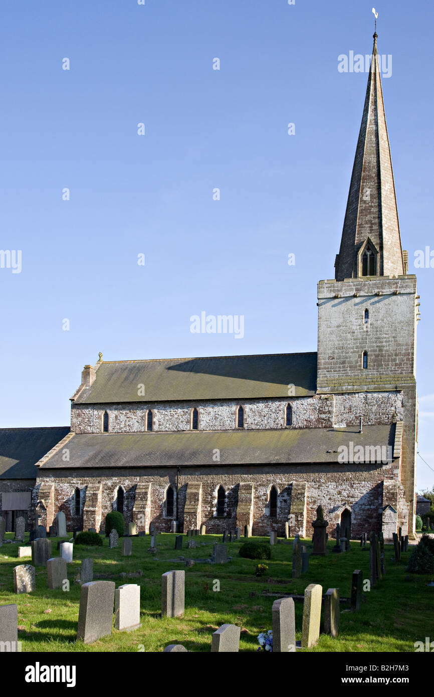 Parish church with steeple St Nicholas church c1250s Trellech Wales UK Stock Photo