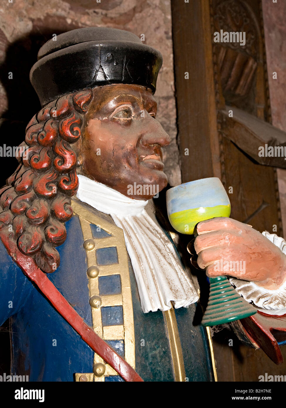 Carved and painted model of  Perkeo the cellarmaster and court jester Heidelberg castle (Heidelberger schloss) Germany Stock Photo