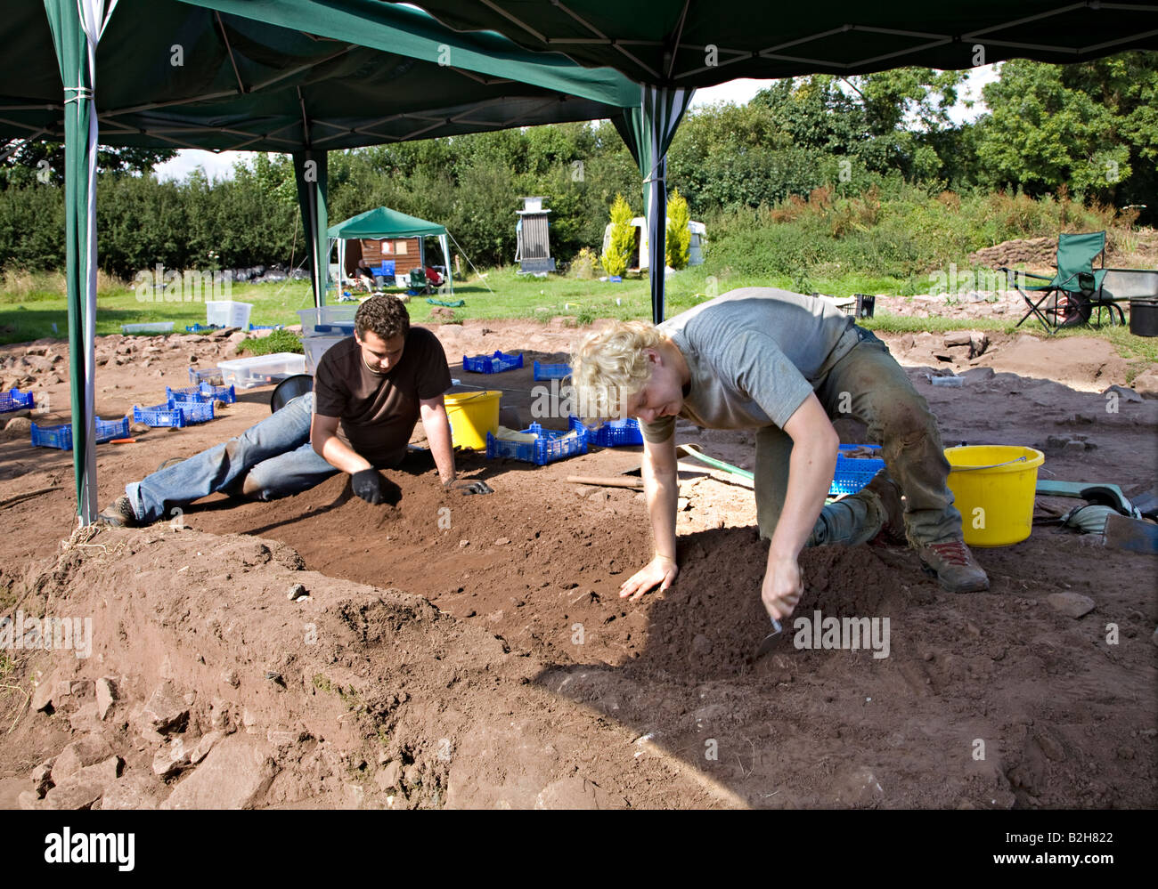 Archaeological dig at the Lost City of Trellech project Wales UK Stock Photo