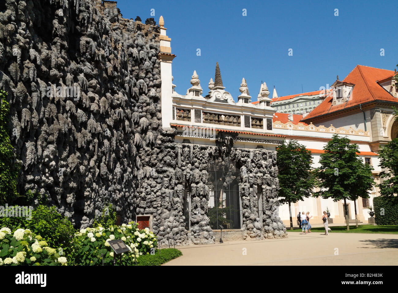 The Grotto Dripstone Wall in the courtyard of the Prague Palace Gardens built by Albrecht of Wallenstein Stock Photo