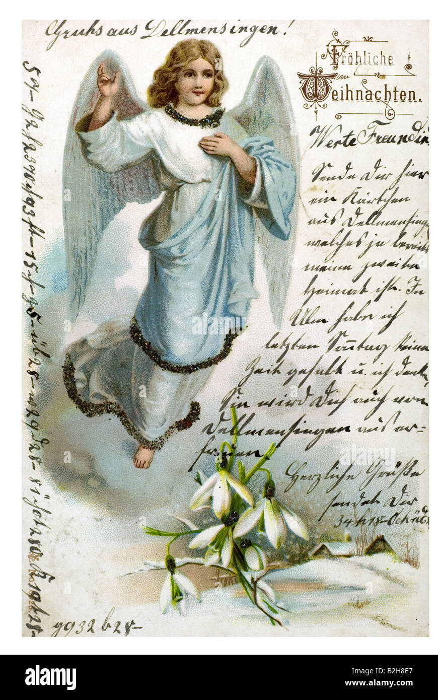Postcard motive child angel in heaven 19th century Germany Stock Photo
