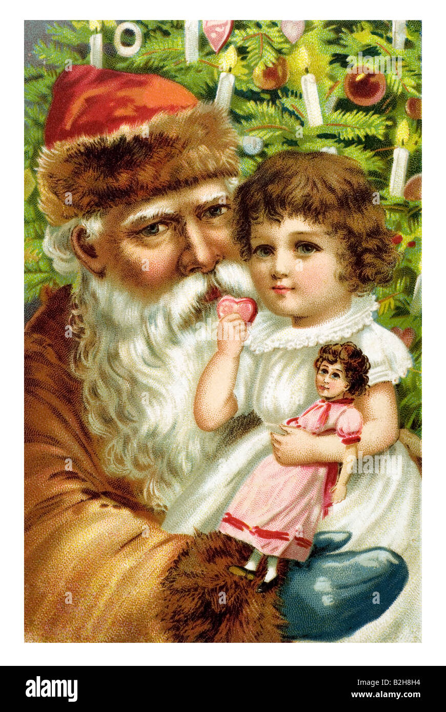 Postcard motive Father Christmas makes the hearts of children happy 19th century Germany Stock Photo