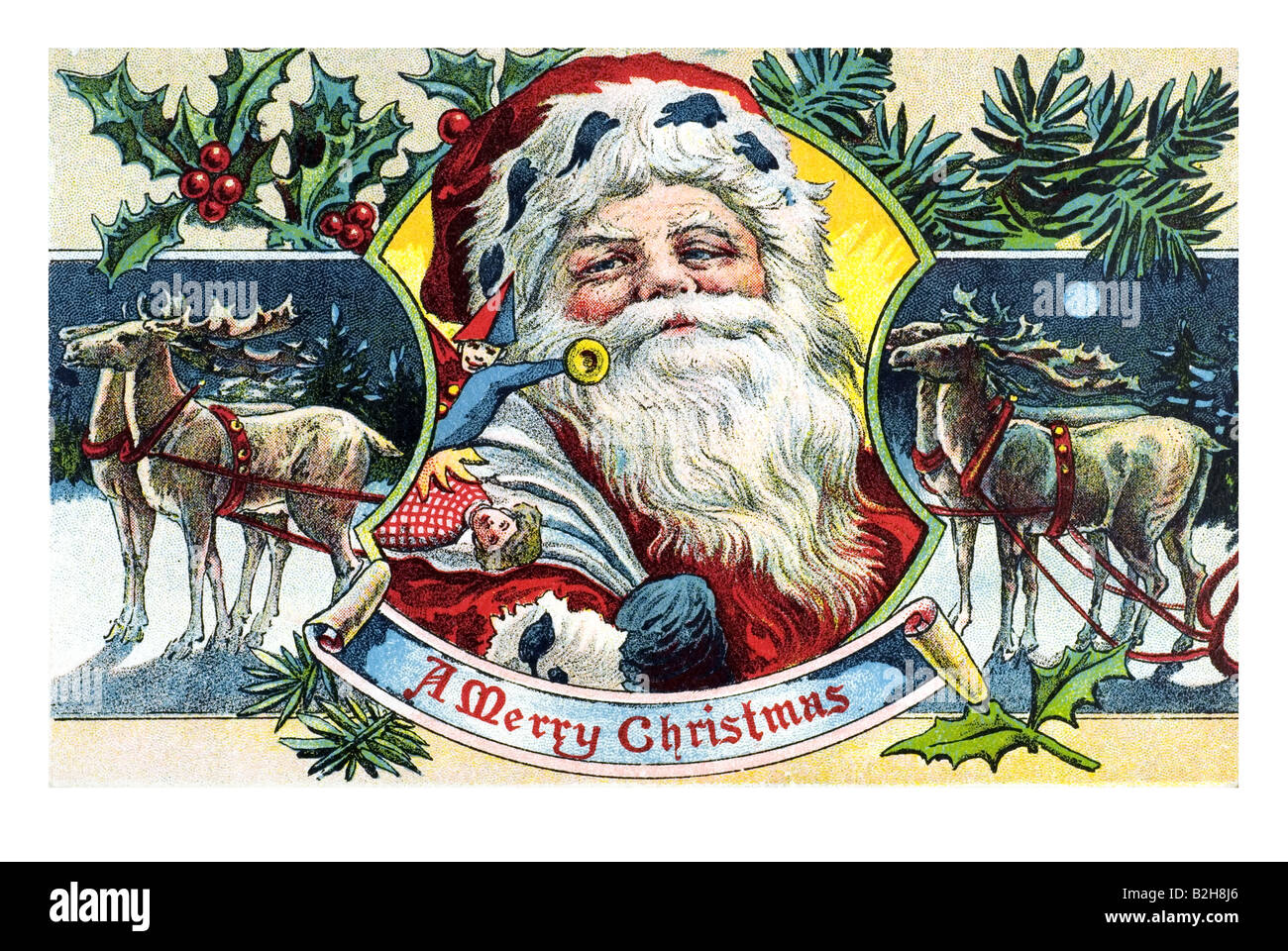 Postcard motive Father Christmas brings the presents in the night 19th century Germany Stock Photo