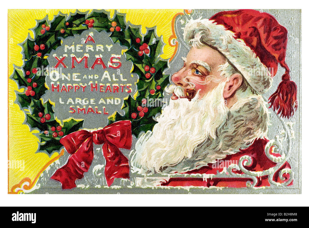 Postcard motive Father Christmas smokes his peaceful pipe 19th century Germany Stock Photo