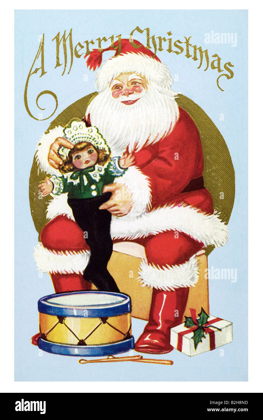 Postcard motive Father Christmas prepares the presents for all children 19th century Germany Stock Photo
