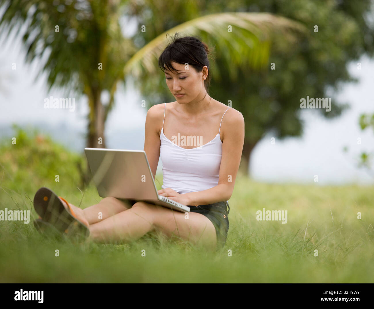 Young woman using a laptop Stock Photo - Alamy