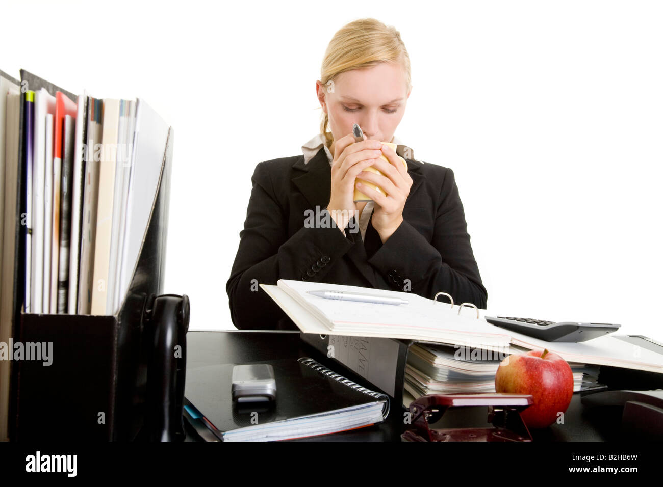 office assistant coffee break secretary desk work pause for breath