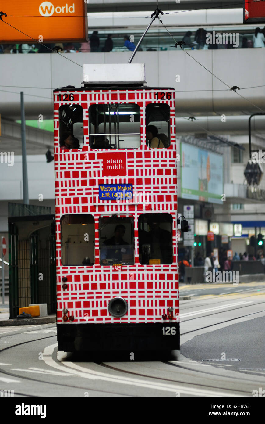 streetcar trammway city traffic Des Voeux Road Central Hongkong Island Hongkong China Hong Kong Stock Photo