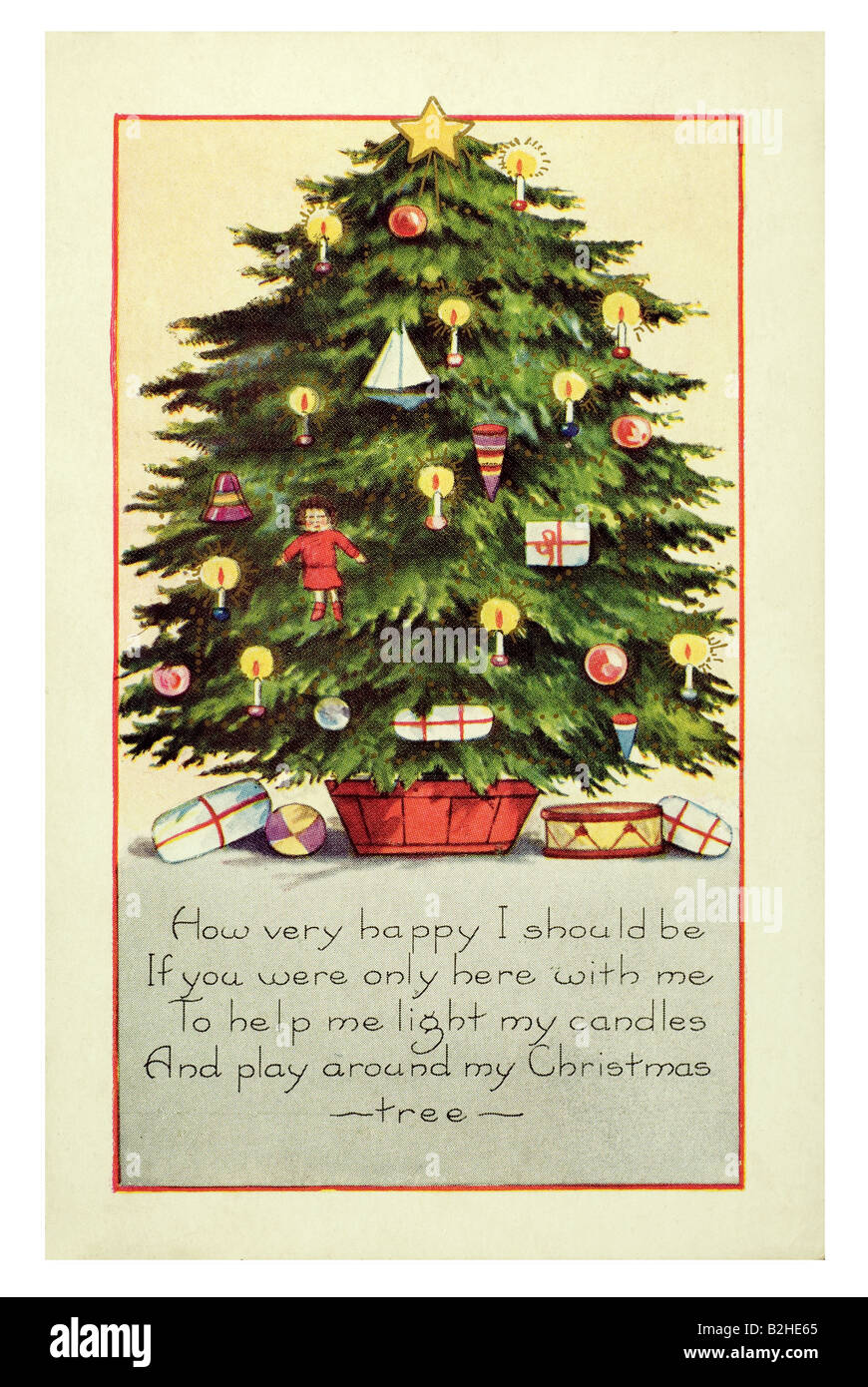 Postcard motive christmastree and poem 19th century Germany Stock Photo