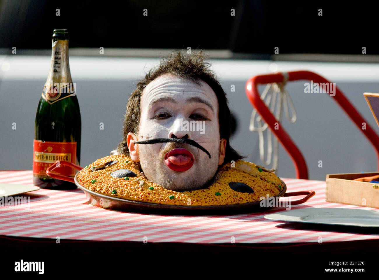 Street entertainer in paella in las ramblas Barcelona Spain Stock Photo
