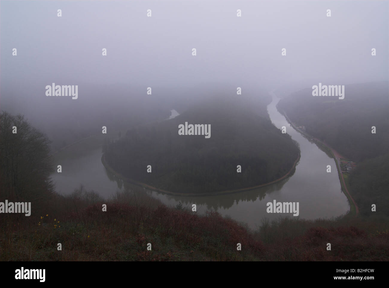 morning fog course of a river panoramic view watercourse Stock Photo