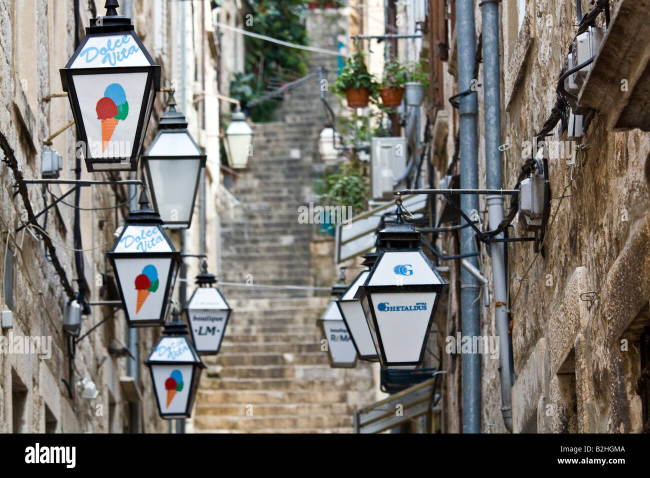 Narrow Street off the Stradum Dubrovnik Croatia Stock Photo