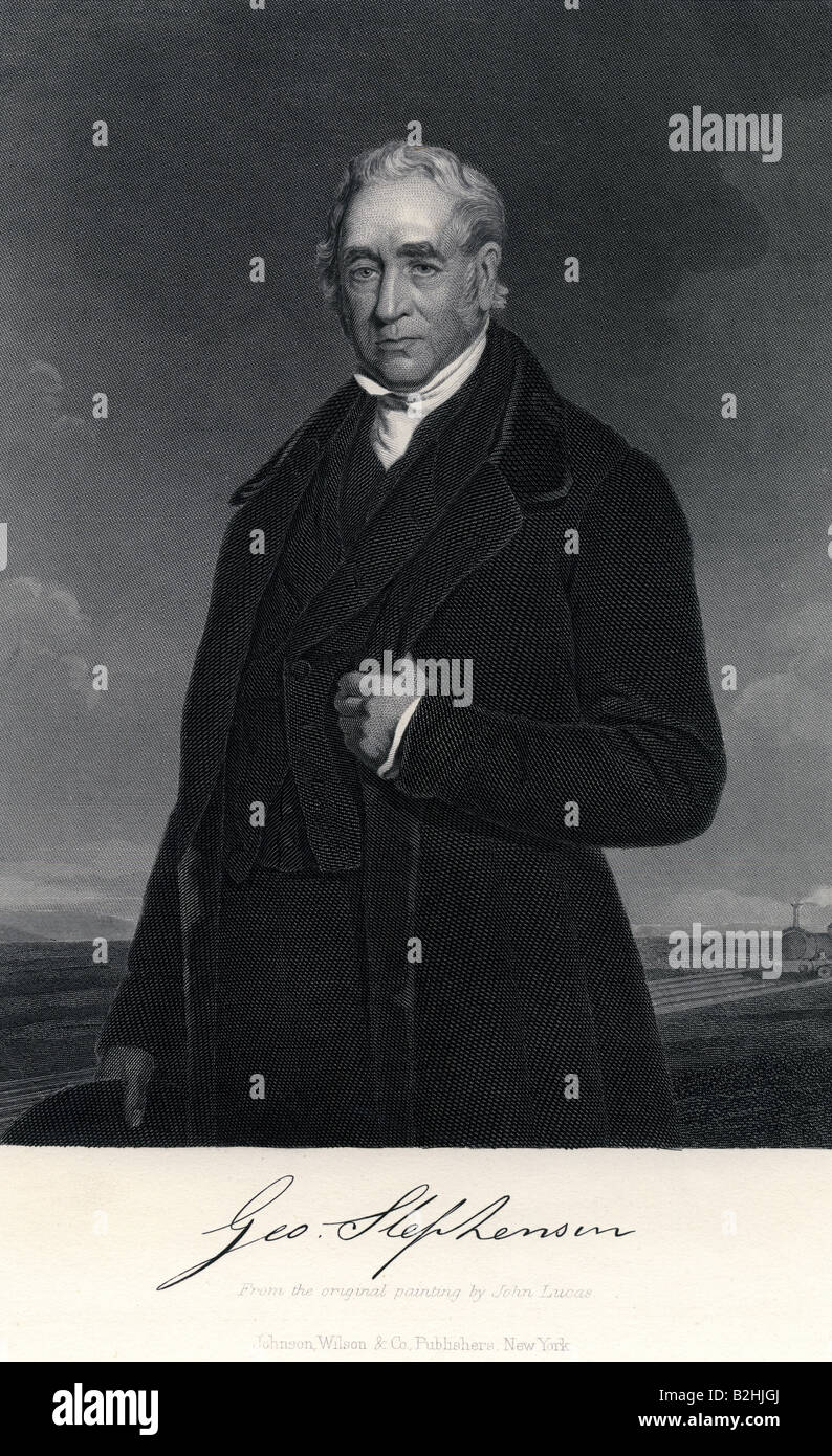 Stephenson, George, 9.6.1781 - 12.8.1848, British engineer, half length, steel engraving after painting by John Lucas, 19th century, Artist's Copyright has not to be cleared Stock Photo