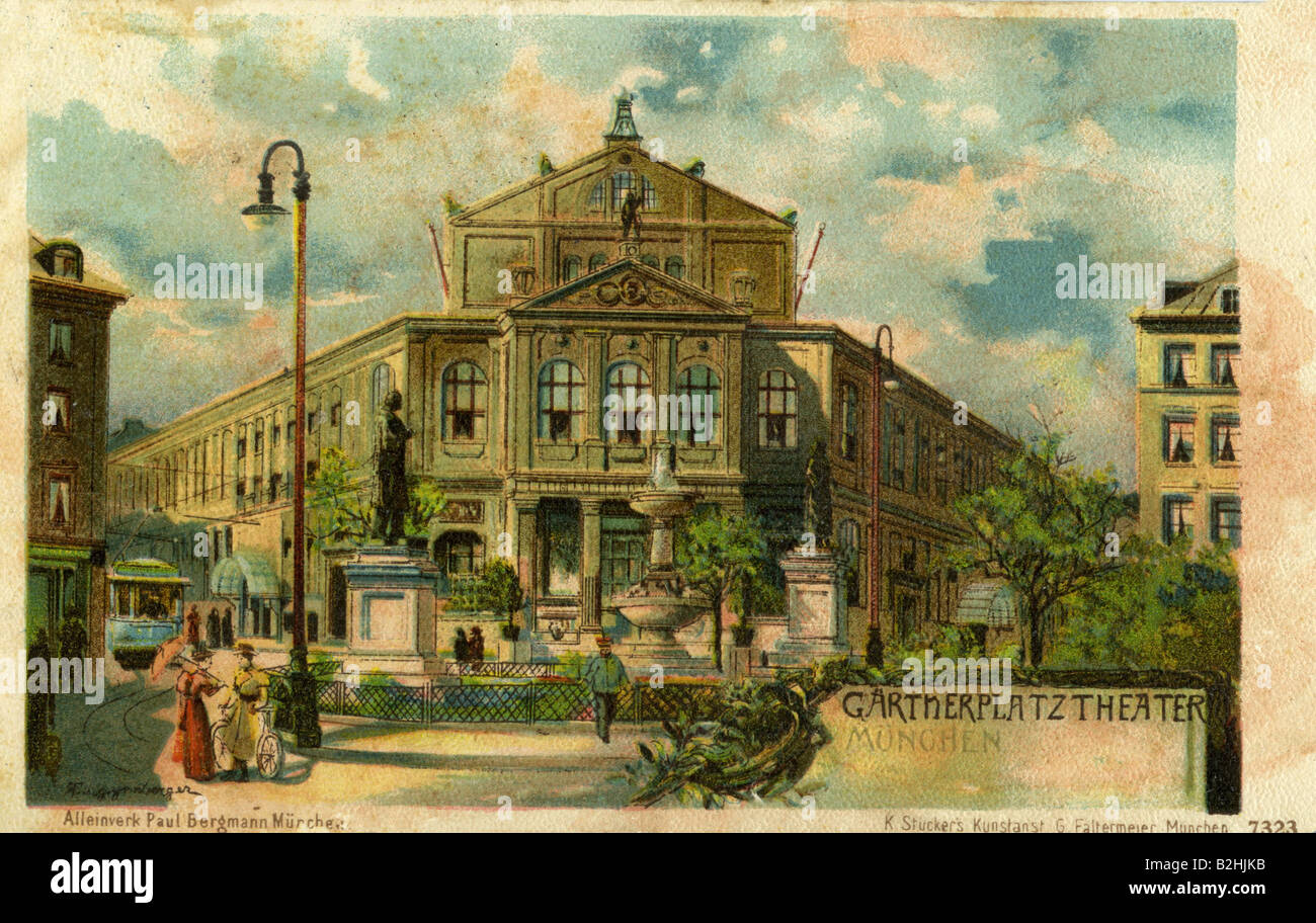 geography/travel, Germany, Munich, Gärtnerplatz, view, postcard, Stuckers  Kunstanstalt G. Faltermeier, stamped 7.11.1900 Stock Photo - Alamy