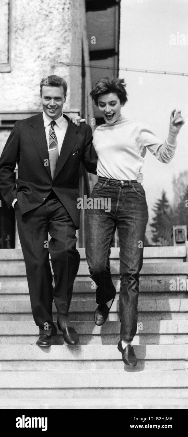 Böhm, Karlheinz, 16.3.1928 - 29.5.2014, Austrian actor, full length, with Anouk Aimee, 1956, Stock Photo