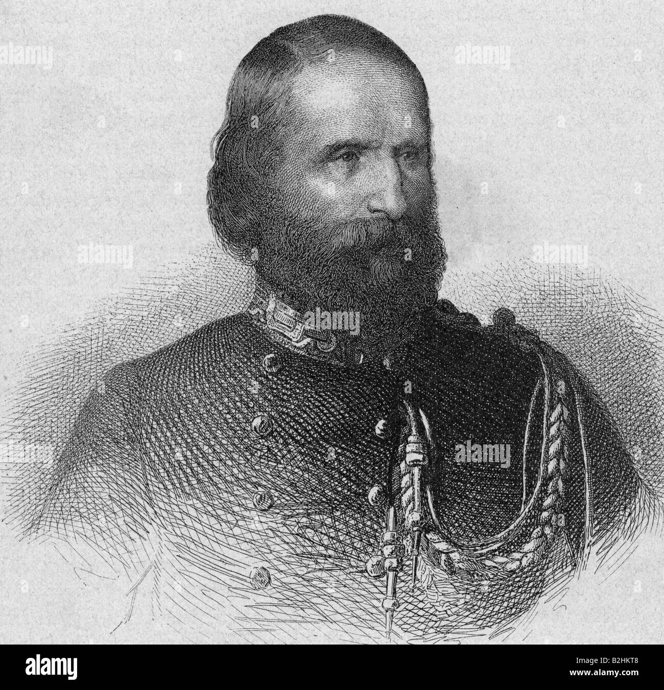Garibaldi, Guiseppe, 4.7.1807 - 2.6.1882, Italian freedomfighter, portrait, after engraving by Metzmacher, 19th century, Stock Photo